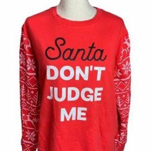 Ugly Sweater (NOT) Santa Don't Judge Me Red Long Sleeve Tee XXL